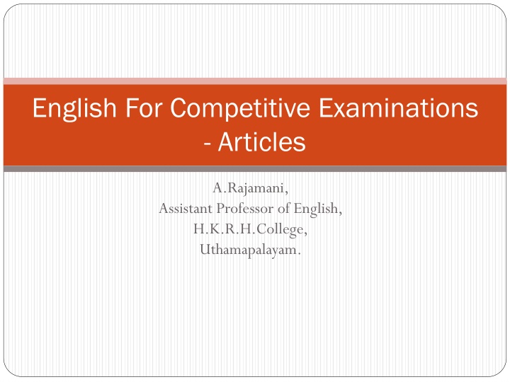 English For Competitive Examinations  - Articles