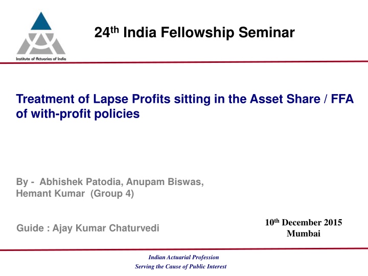 Seminar on Treatment of Lapse Profits in With-Profit Policies