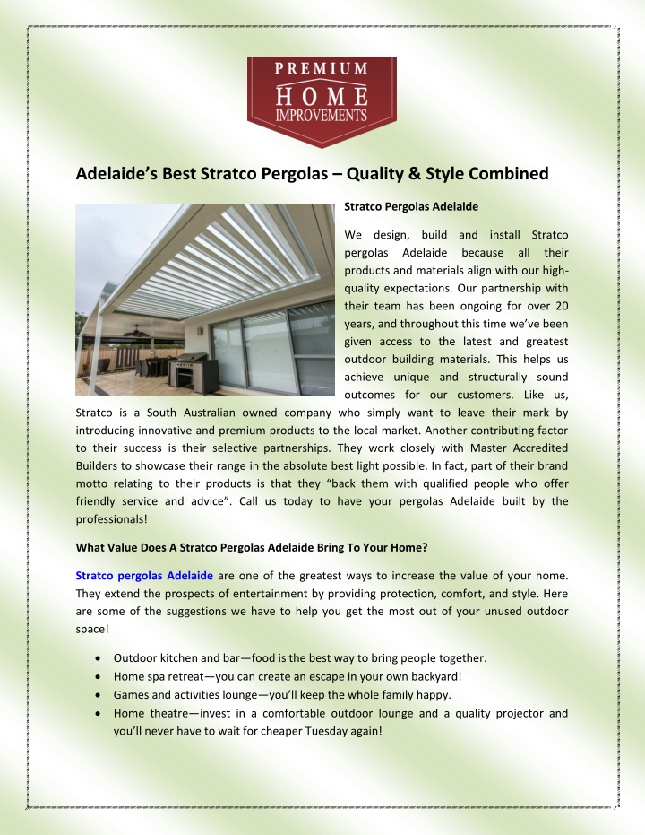 adelaide s best stratco pergolas quality style n.w