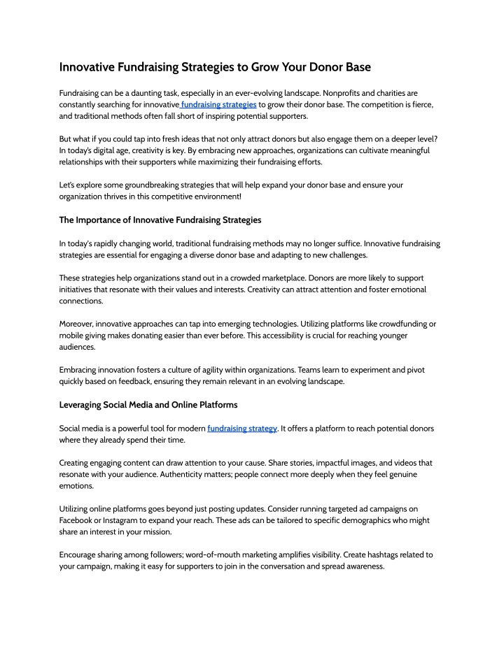 innovative fundraising strategies to grow your n.w