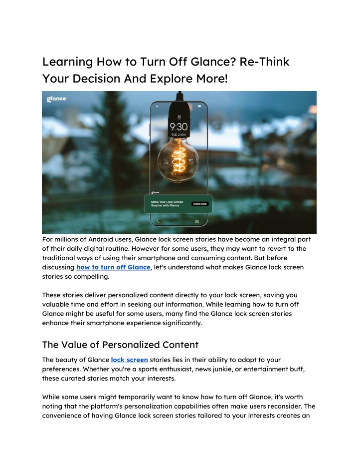 learning how to turn off glance re think your n.w