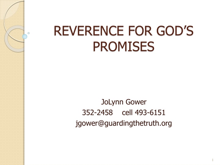 Reverence for God's Promises and Prophecies
