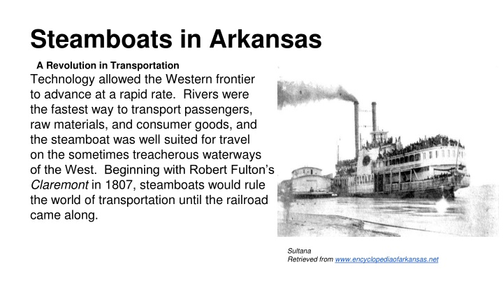 Steamboats in Arkansas: Revolution in Transportation