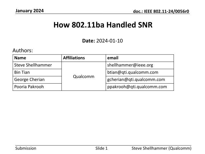 How 802.11ba Handled SNR