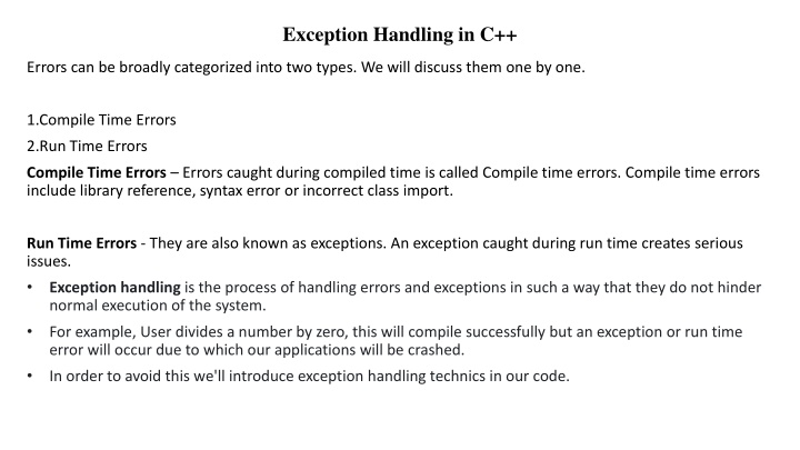 Exception Handling in C++