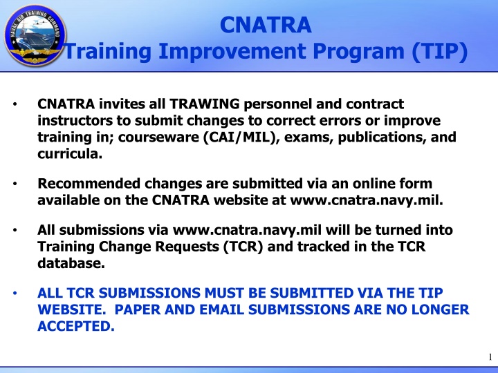 CNATRA Training Improvement Program Information