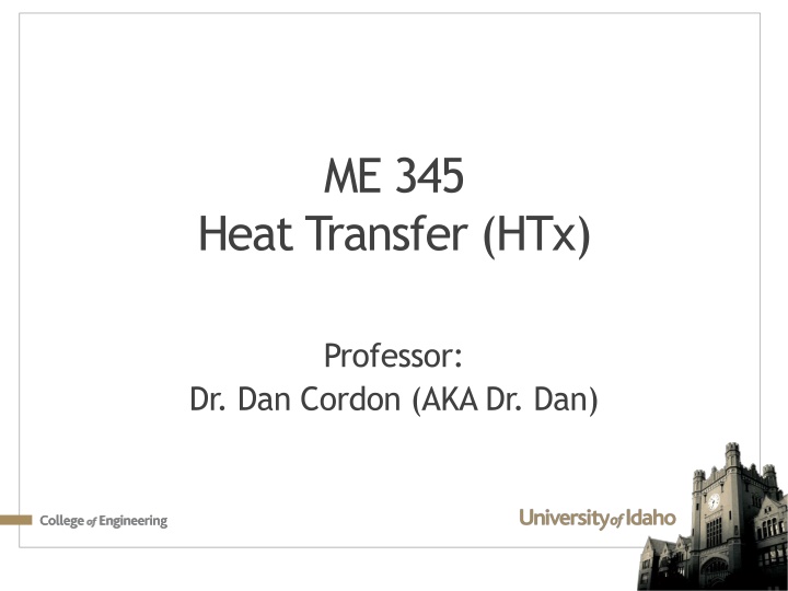 ME.345 Heat Transfer Volumetric Heat Generation Overview