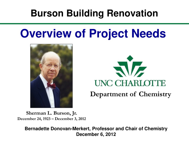 Department of Chemistry Renovation Project Overview