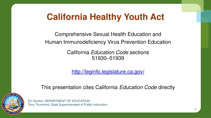California Healthy Youth Act: Comprehensive Sexual Health Education