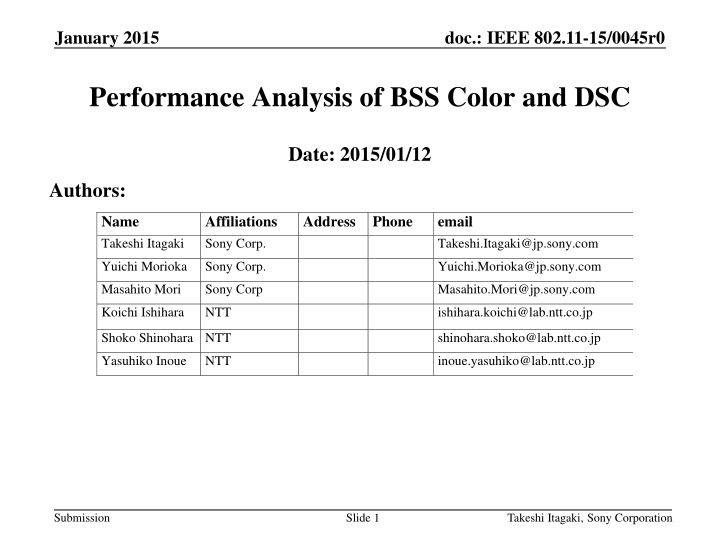 Performance Analysis of BSS Color and DSC