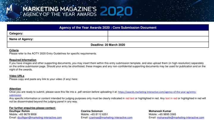 Agency of the Year Awards 2020 Submission