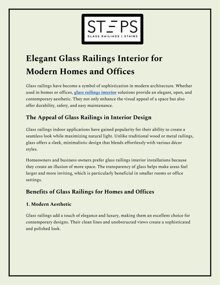 elegant glass railings interior for modern homes n.w