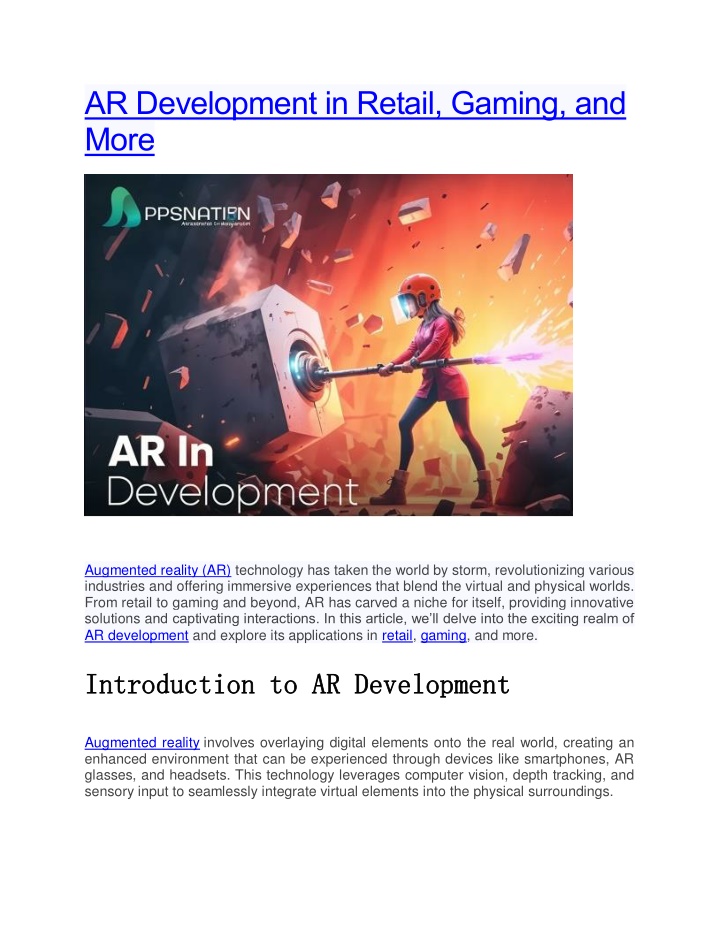 ar development in retail gaming and more n.w