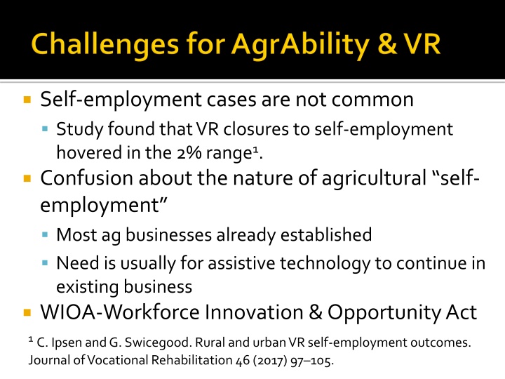 Self-Employment Trends in VR Closures and Agricultural Businesses