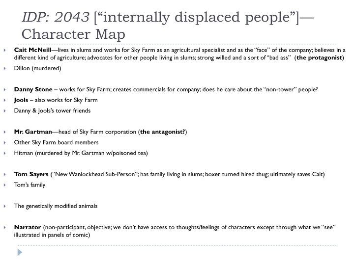 Internally Displaced People: Characters and Future Exploration