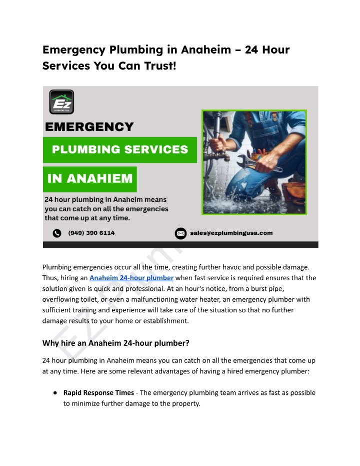 emergency plumbing in anaheim 24 hour services n.w