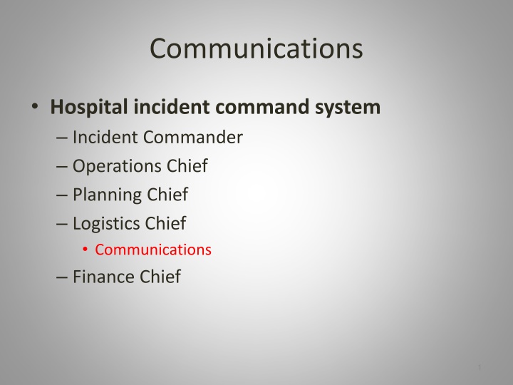Hospital Incident Command System: Communications Procedures