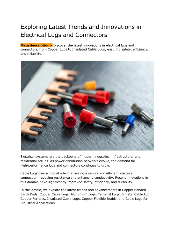 Exploring the Latest Trends and Innovations in Electrical Lugs and Connectors
