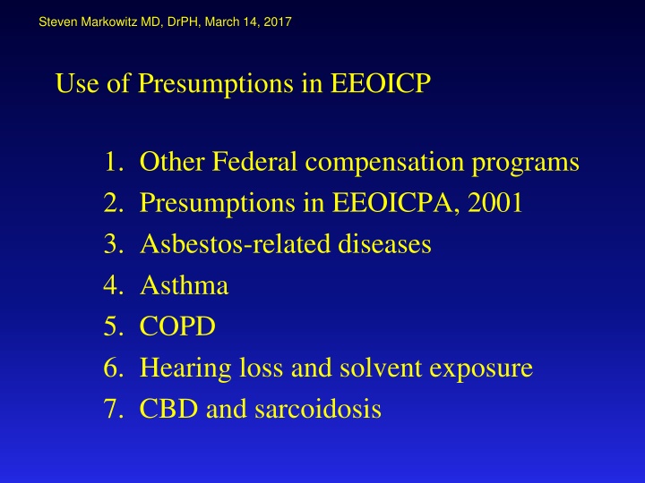 Use of Presumptions in EEOICP