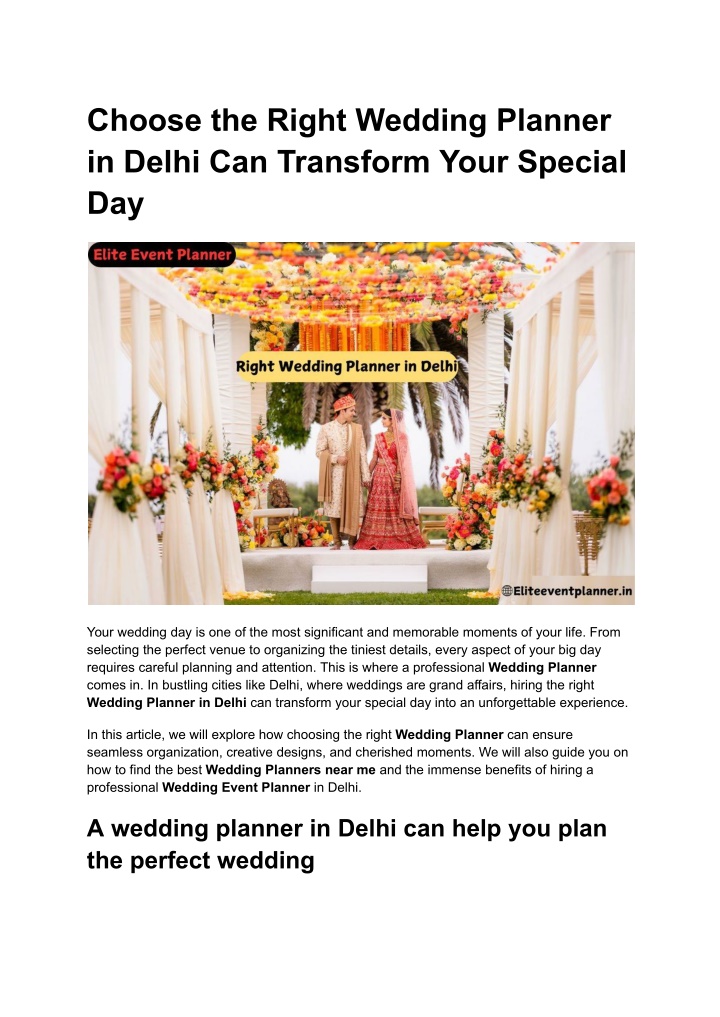 choose the right wedding planner in delhi n.w