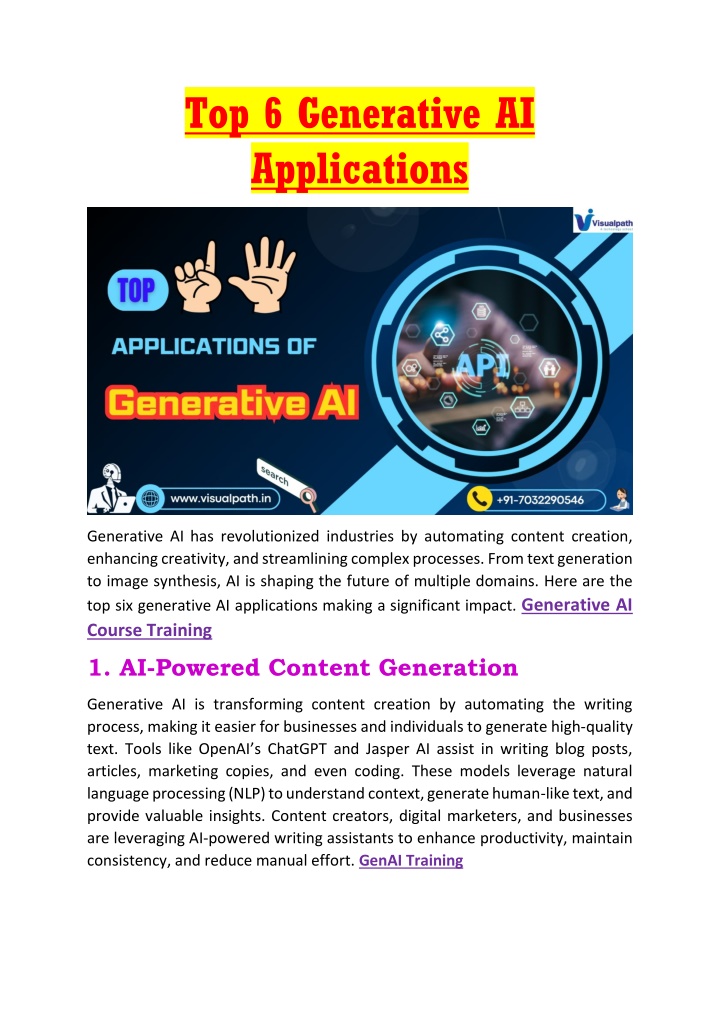 top 6 generative ai applications n.w