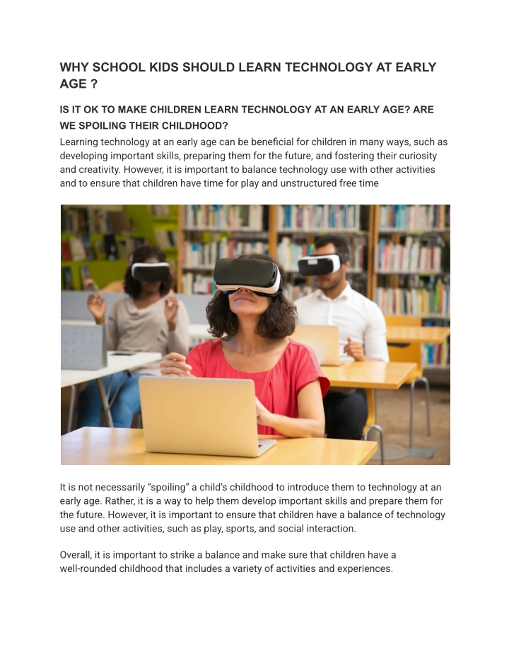 why school kids should learn technology at early n.w