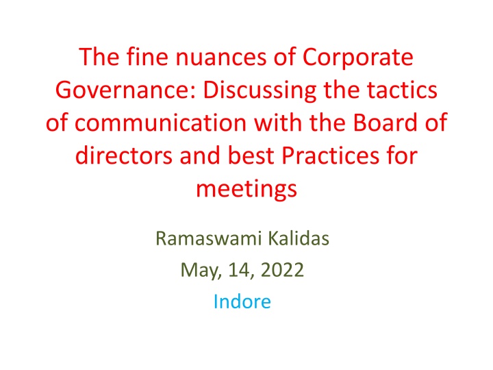 Corporate Governance: Effective Communication with the Board