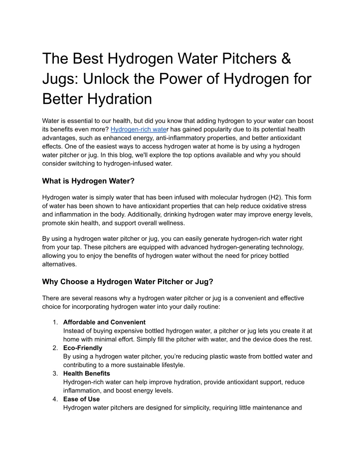 the best hydrogen water pitchers jugs unlock n.w