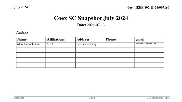 Coex SC Snapshot July 2024