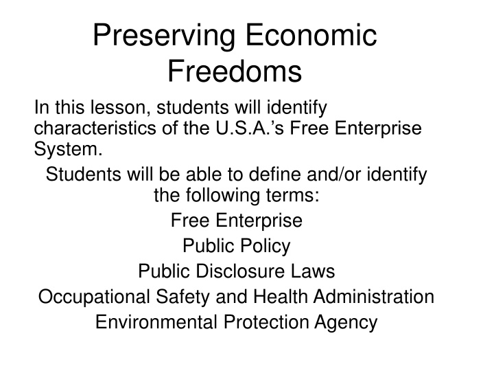 Identifying Characteristics of US Free Enterprise System