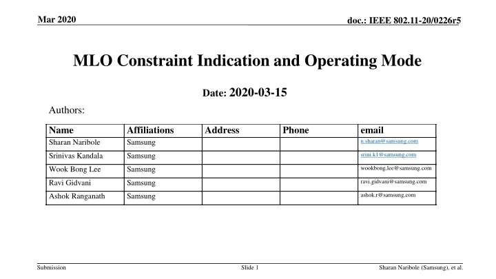 MLO Constraint Indication and Operating Mode