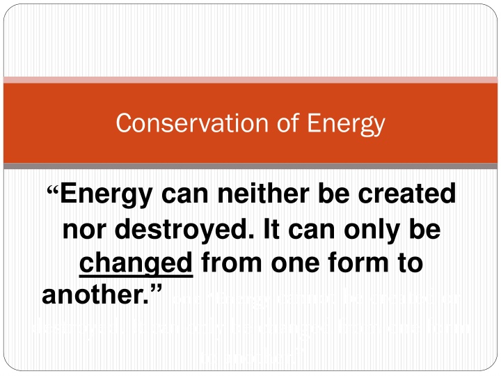 Conservation of Energy