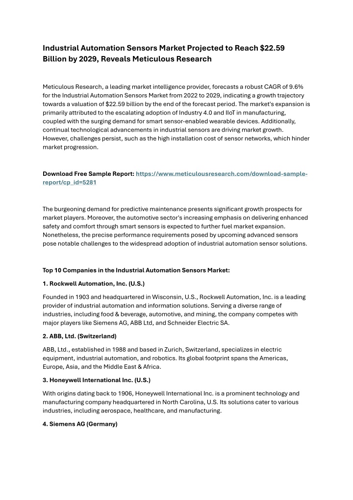 industrial automation sensors market projected n.w