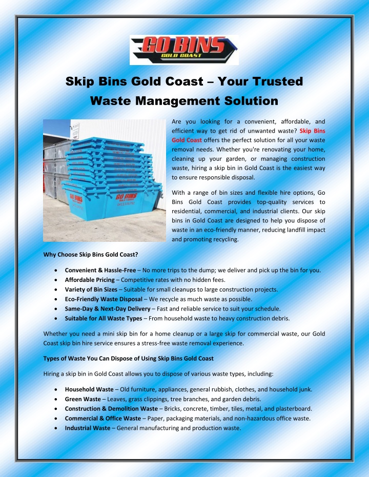 skip bins gold coast your trusted waste n.w
