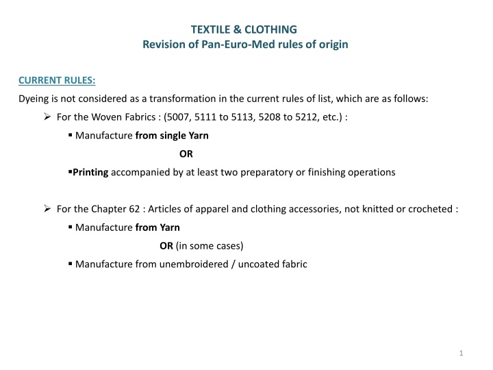 Revision of Pan-Euro-Med Rules of Origin in Textile and Clothing Industry