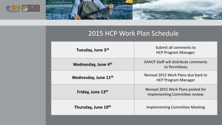2015 HCP Work Plan Schedule