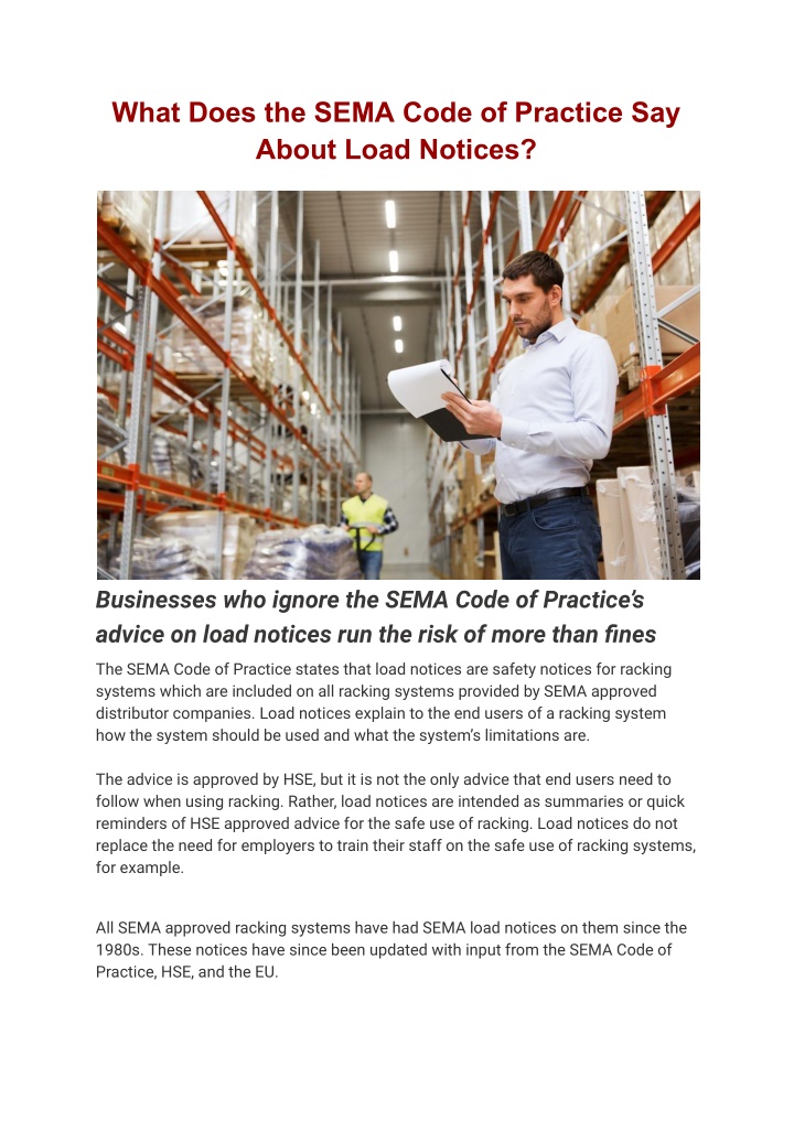 what does the sema code of practice say about n.w