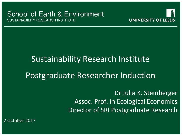 Sustainability Research Institute Postgraduate Researcher Induction Program