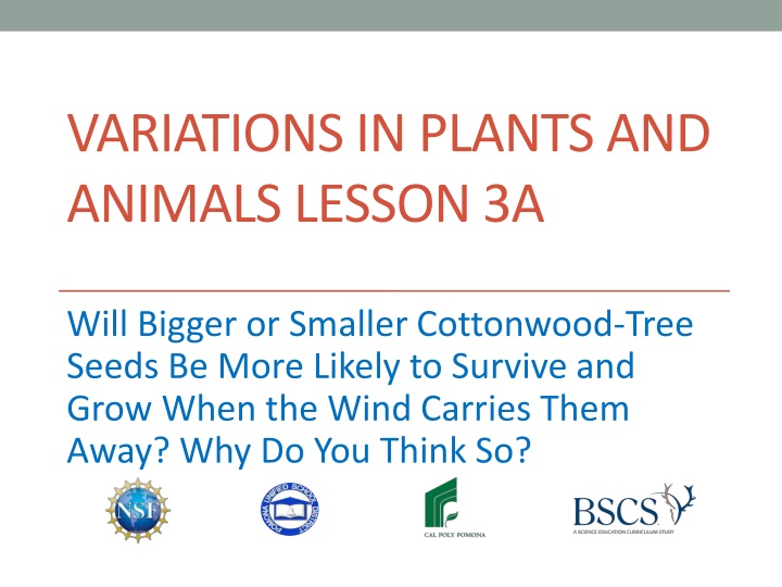 VARIATIONS IN PLANTS AND ANIMALS LESSON 3A