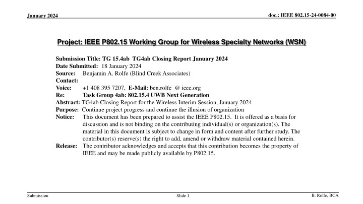 Project IEEE P802.15 Working Group for Wireless Specialty Networks