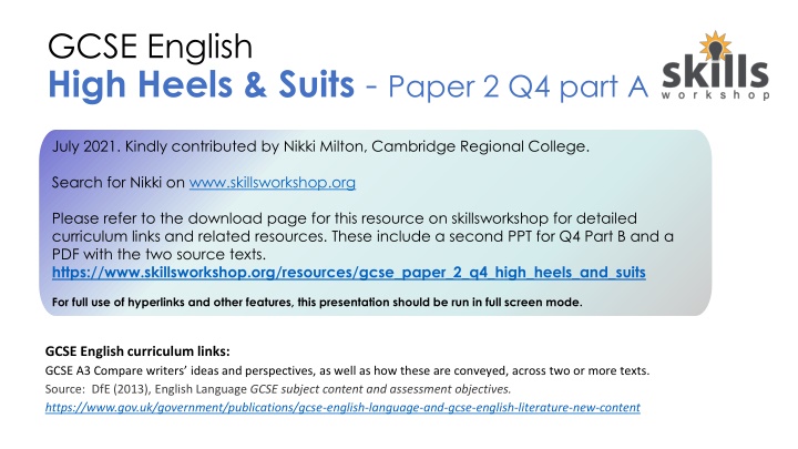 GCSE English - High Heels vs Suits: Writers' Perspectives