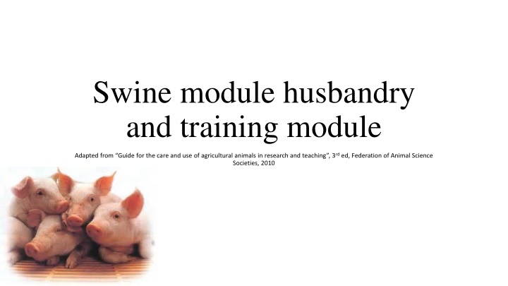 Swine Husbandry and Training Guidelines