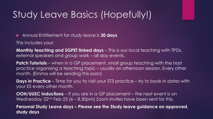Study Leave Basics (Hopefully!)