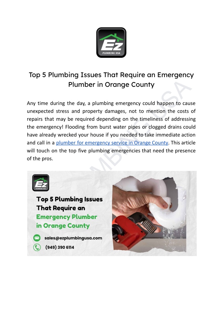 top 5 plumbing issues that require an emergency n.w