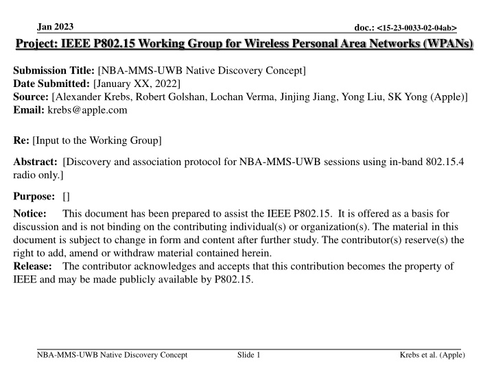 Project: IEEE P802.15 Working Group for Wireless Personal Area Networks (WPANs)