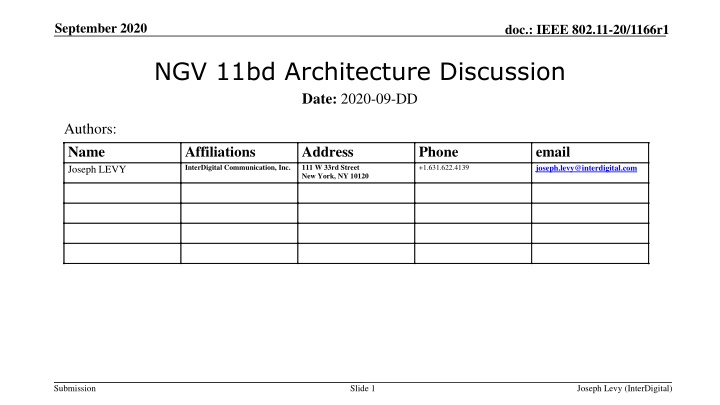 NGV 11bd Architecture Discussion