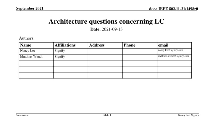 Architecture questions concerning LC