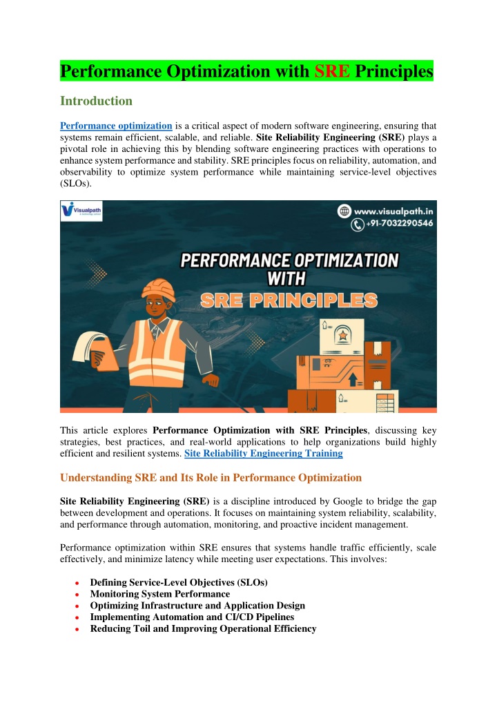 performance optimization with sre principles n.w