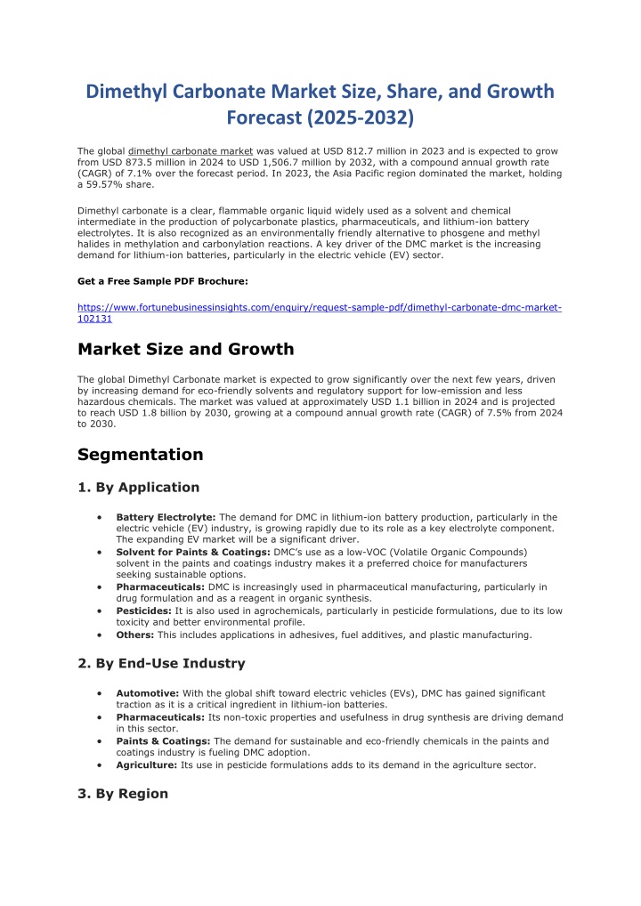dimethyl carbonate market size share and growth n.w