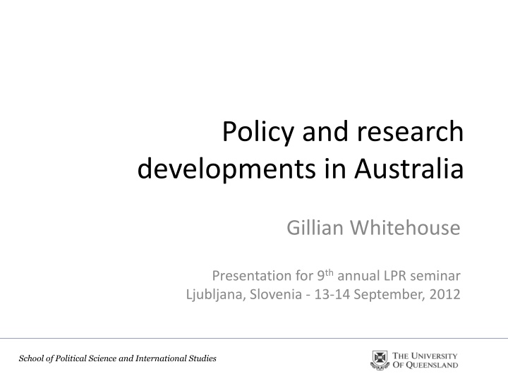 Policy and Research Developments in Australia - Recent Updates and Findings
